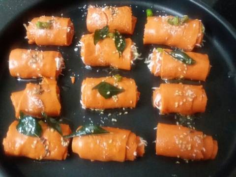 Cheesy Beetroot khandvi roll recipe step 21 photo
