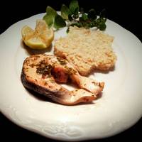 Salmón en papillot y arroz con leche de coco y parmesano