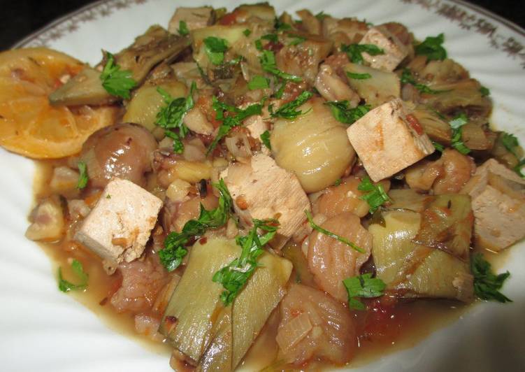Foto principal de Guiso otoÃ±al con tofu ahumado, alcachofas y castaÃ±as - veggie