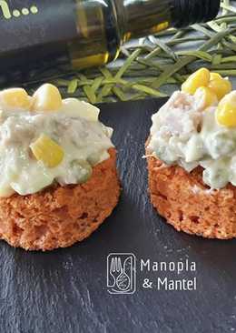 Canapés de pan de piquillos con ensalada de atún en GME, F y G y tradicional