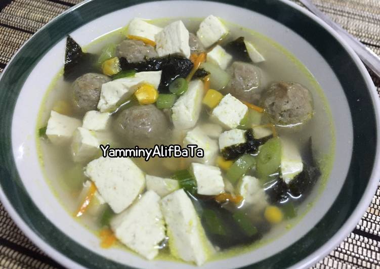 resep Sop nori tahu jagung campur baso yam2