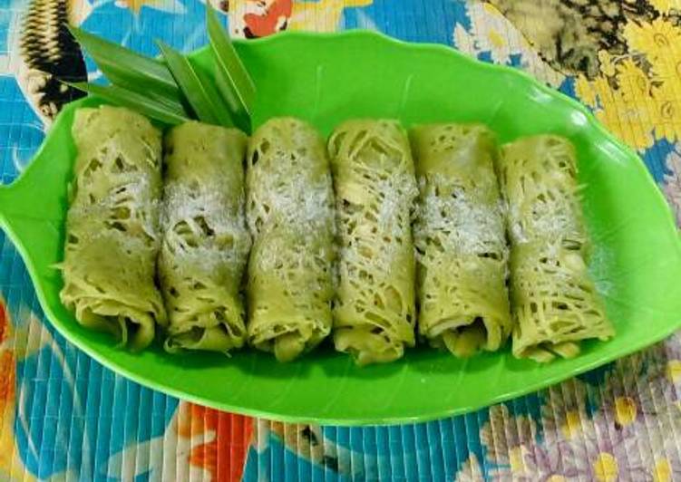 bahan dan cara membuat Roti Jala greentea filling keju