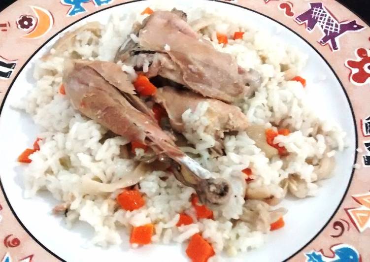 resep masakan Nasi tim hainam ayam kampung + wortel jamur