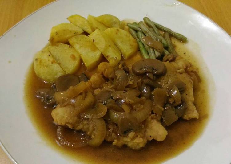 cara membuat Crispy Chicken Steak with Mushroom Sauce