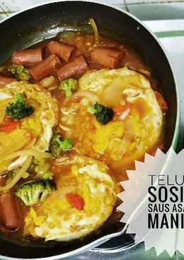 Ceplok telur sosis saus asam manis