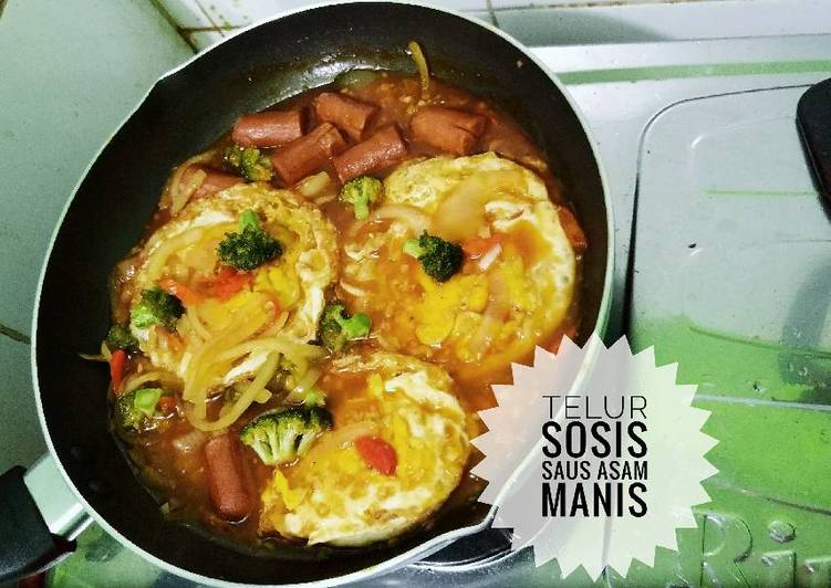 cara membuat Ceplok telur sosis saus asam manis