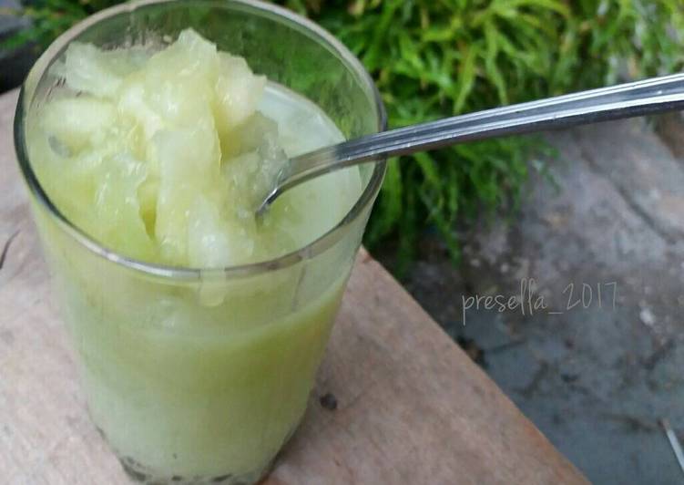 gambar untuk cara membuat Es melon serut susu #pr_esbuah