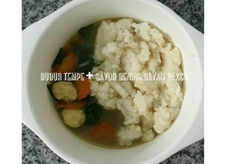 resep makanan Sayur bening bayam bakso + bubur tempe (mpasi 9m)