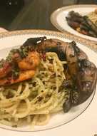 Spagetti shrimp mushroom