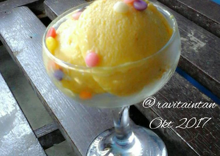 bahan dan cara membuat Ice cream mangga (no emulsifier dkk)