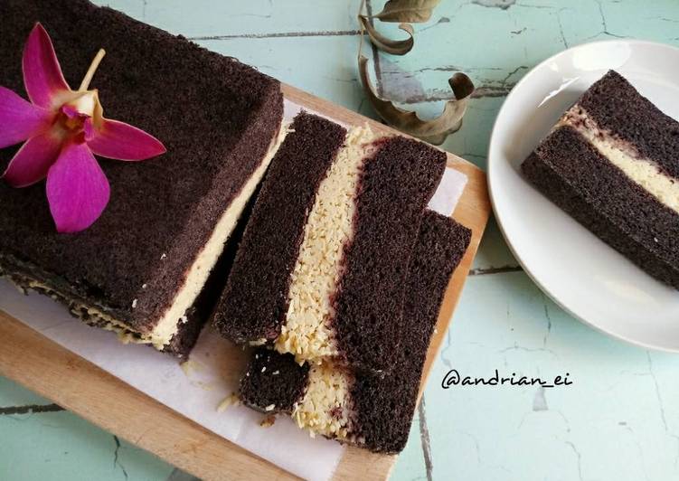 resep lengkap untuk Cake Kukus Ketan Hitam Lapis Keju