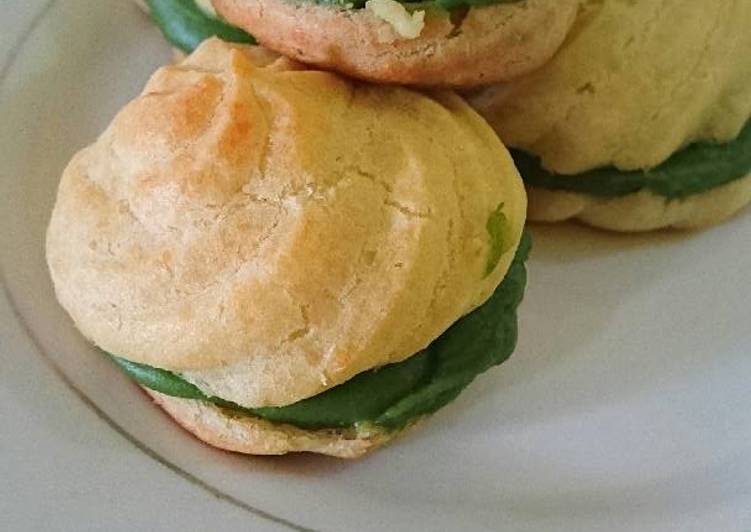 resep CHOUX PASTRY isi MATCHA CUSTARD VLA