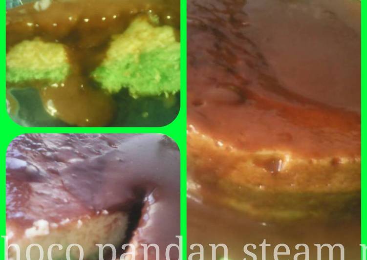 resep masakan vanila choco pandan steam moist cake