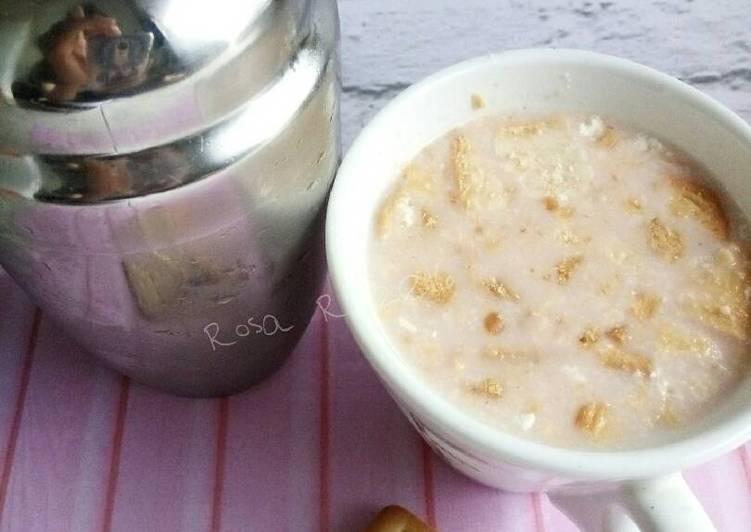 resep masakan Strawberry Soya Latte (Milkshake) - no blender