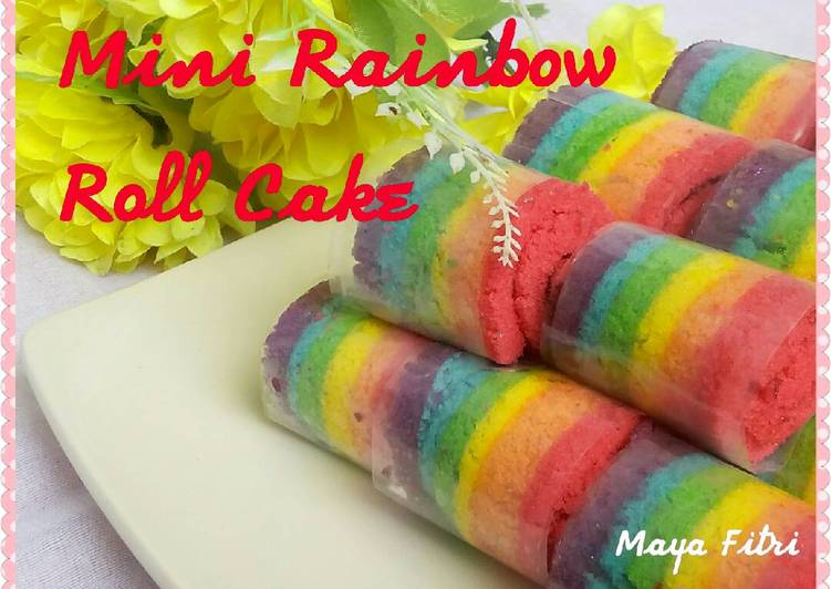 resep lengkap untuk Mini Rainbow Roll Cake