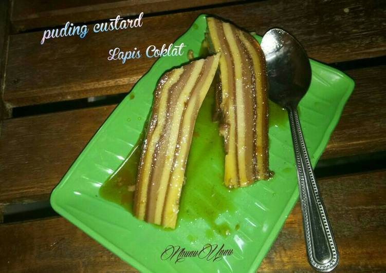 cara membuat Puding custard Lapis coklat caramel