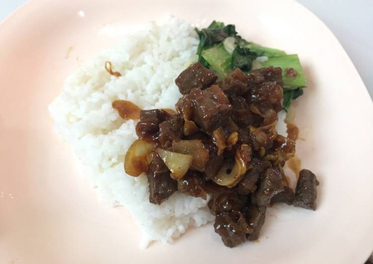 cara membuat Beef teriyaki + sayur pakcoy