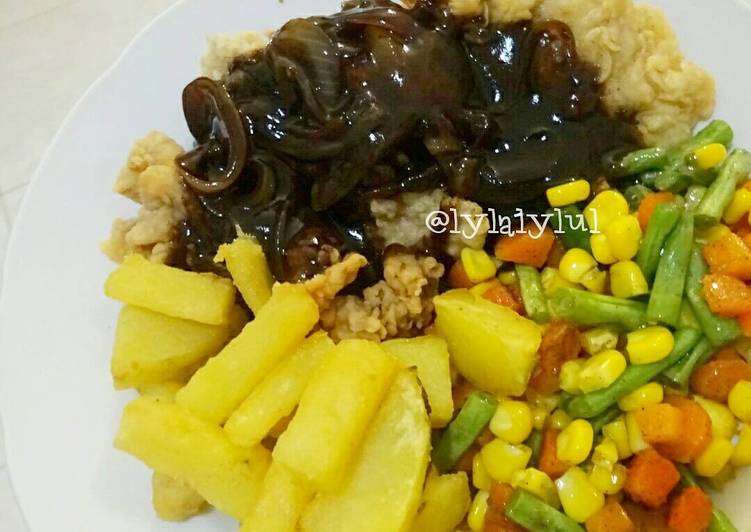 gambar untuk resep Chicken Steak with Blackpepper Sauce (dengan pelengkap)