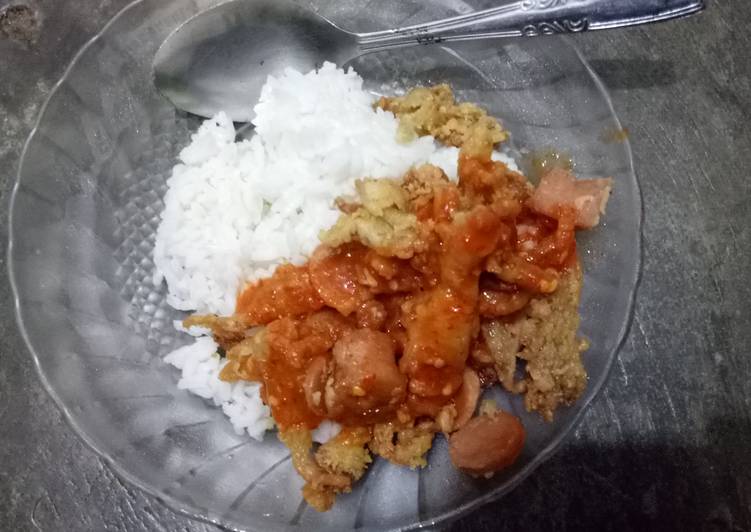 resep Jamur sosis kripsi sauce tiram (pedas,asam,manis)