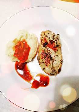 Lemon herbs chicken breast with mashed potato