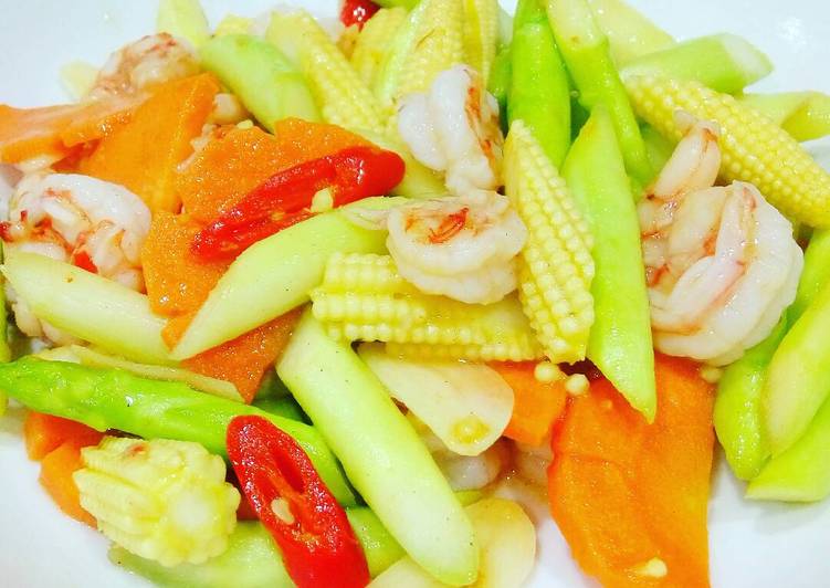 resep masakan Tumis Jagung Muda (Janten) udang Dan asparagus