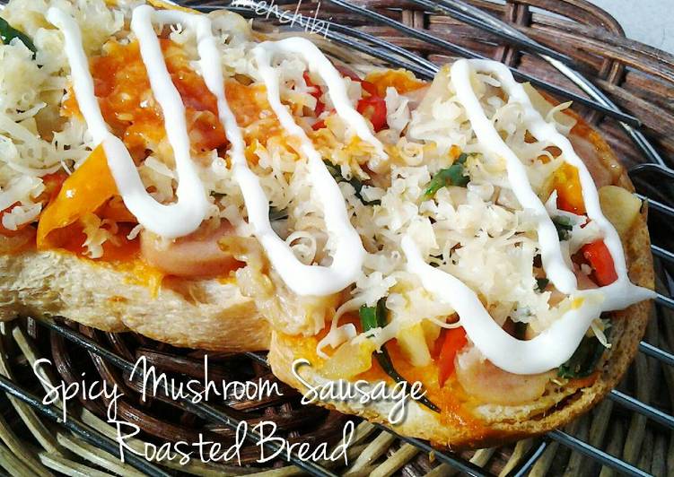 resep masakan Spicy Sausage Mushroom Roasted Bread (pizza roti)