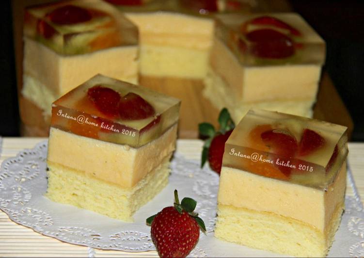 cara membuat Puding cake busa fruity