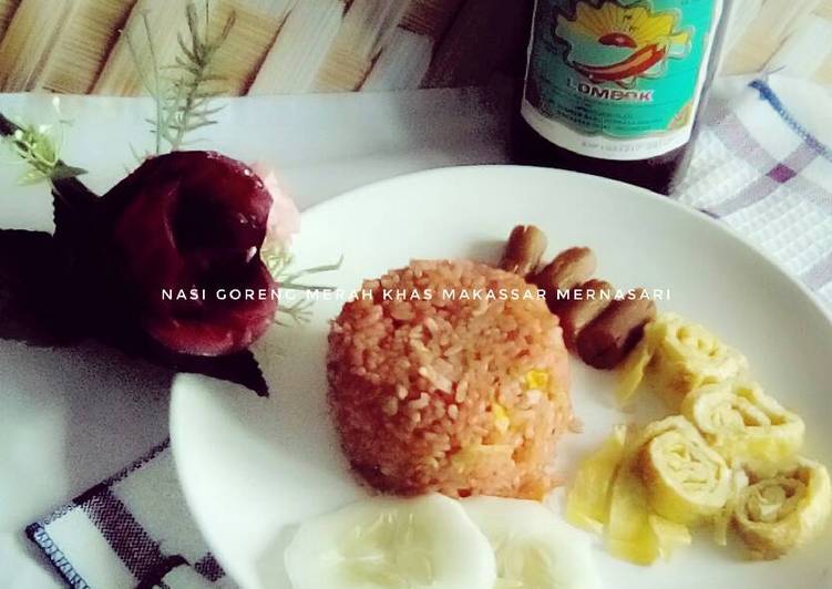 bahan dan cara membuat Nasi goreng merah khas makassar