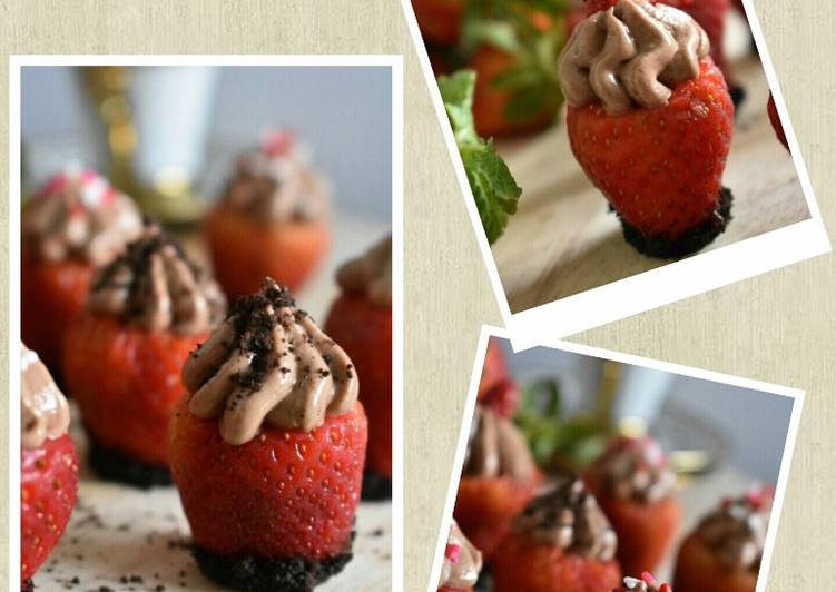 cara membuat Double Chocolate Cheesecake Stuffed Strawberries