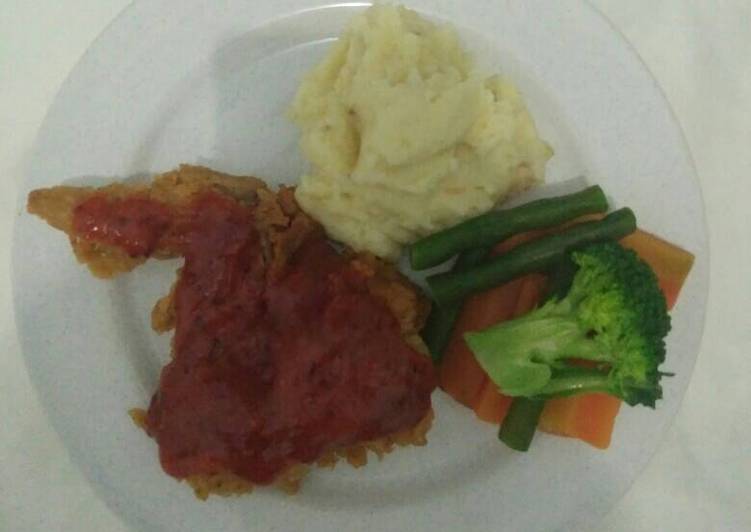 cara membuat Chickn wing with mashed potato and veg