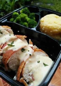 Chicken Cordon Bleu with cheese sauce