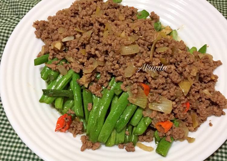 resep makanan Buncis Siram Daging Cincang Mudah/ Tumis Buncis Daging Cincang