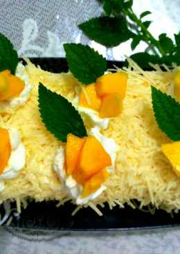Bolu vanilla toping keju dan mangga