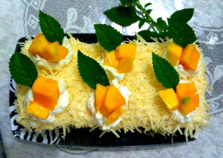 resep makanan Bolu vanilla toping keju dan mangga