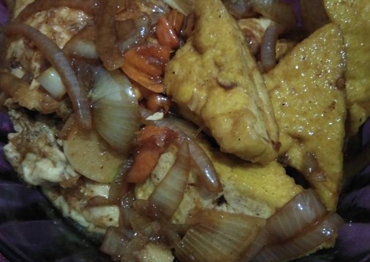 resep masakan Telor Ceplok dan Tahu Saos Teriyaki