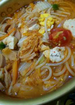 ìˆœë'ë¶€ ì°Œê°œ (Sup Tahu Pedas ala Korea) with Spaghetti Noodles ðŸ˜