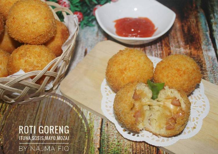 resep Roti goreng (isi tuna mayo sosis moza)