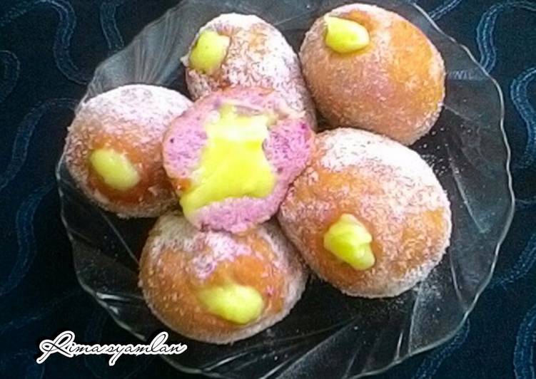 resep masakan Donat ubi ungu isi custard