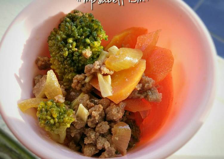 resep Tumis wortel brokoli daging giling - mpasi 15 bulan