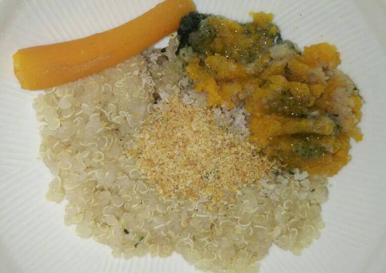 resep lengkap untuk MPASI Quinoa+Wortel + kacang Merah + Bayam + Bubuk Tempe + evoo