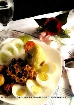 Nasi kuning daging rempah soto