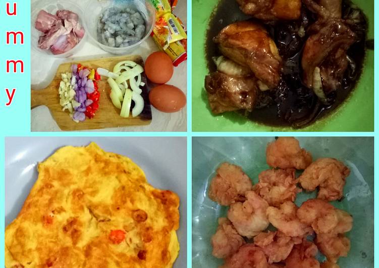 Resep Menu Praktis (ayam kecap, udang crispy, telur dadar) Karya
Calcarclay's Kitchen