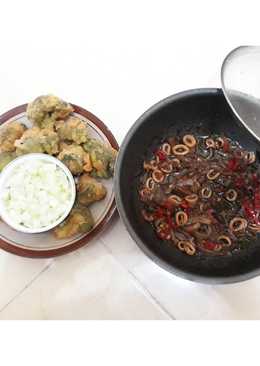 Cumi mentega tiram, Brokoli Crispy & Timun cacah