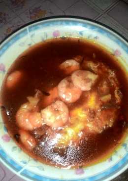 Udang saos tiram mix telor ceplok pedess