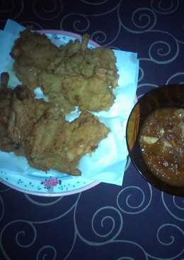 Ayam goreng tepung, jamur crispy with saus pedas manis