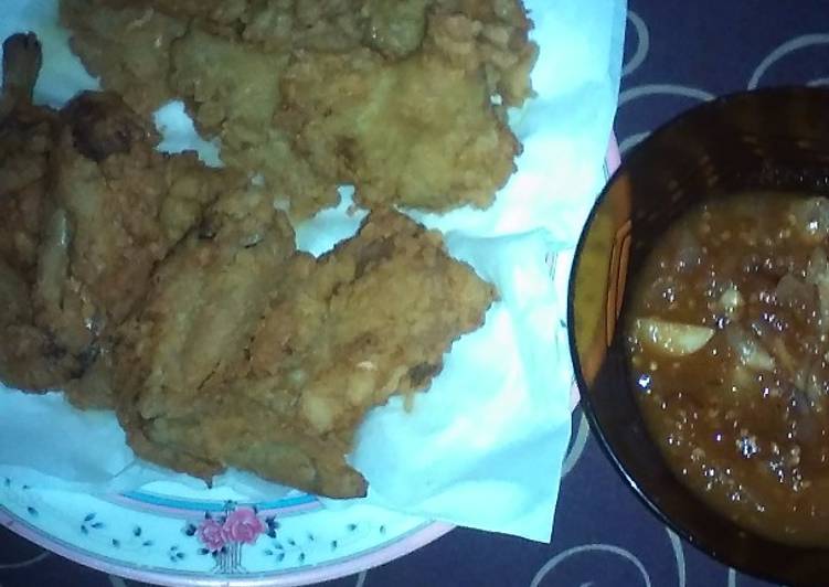 resep lengkap untuk Ayam goreng tepung, jamur crispy with saus pedas manis