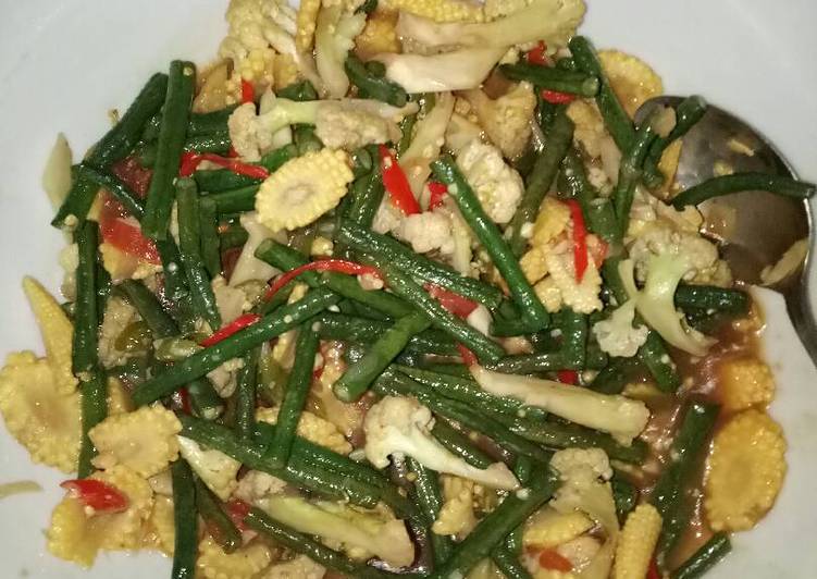 resep Tumis Sayuran (bunga kol, jagung semi, kacang panjang)