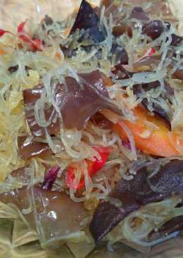 Tumis bihun, jamur kuping, wortel