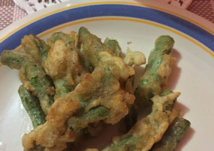 bahan dan cara membuat Kakiage tempura alias buncis tepung crispy super kilat
