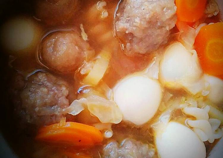 resep Sop bakso tetelan, puyuh&macaroni